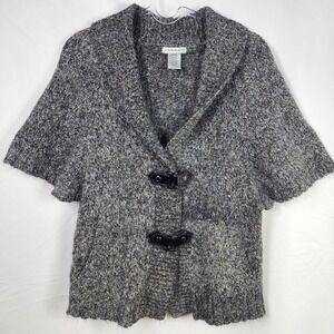 Womens Knit Cardigan Sweater Vest Medium Gray Y2K Chunky Lagenlook Twee Coquette